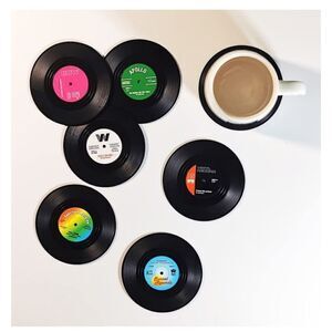 Retro Vinyl Record Coasters. 6 each. Various Colors. NIB
